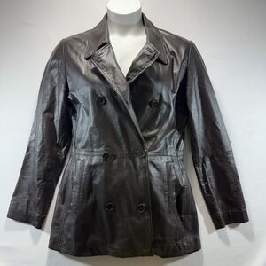 Vintage 90's Y2K David Benjamin Chocolate Brown Leather Trench Coat Women's 10
